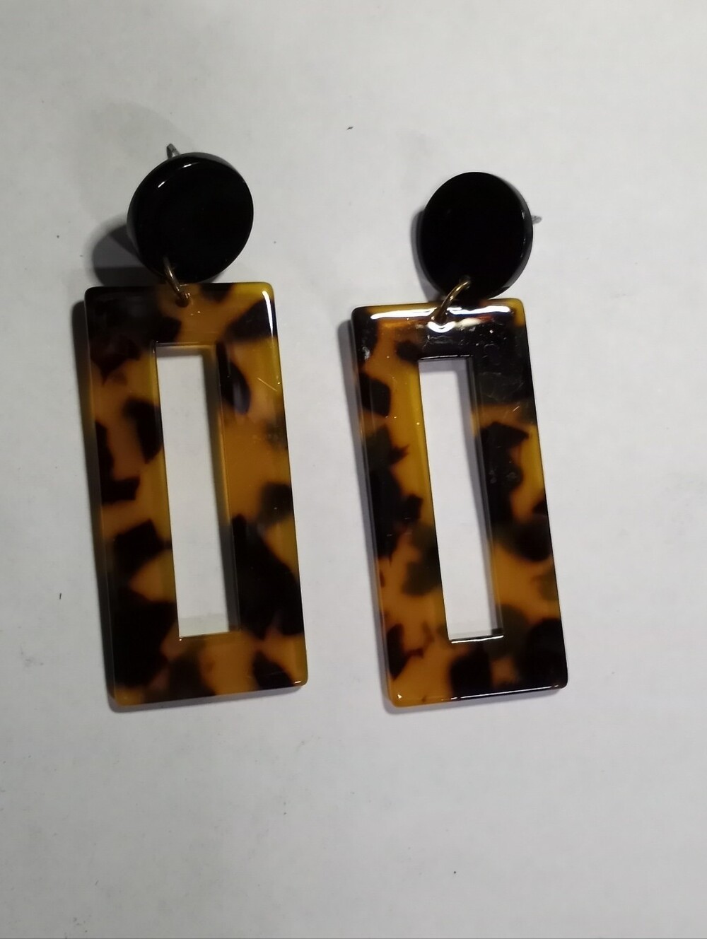 Tortoiseshell Resin Rectangle Drop Earrings - Black & Brown